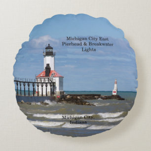 Michigan City East Pierhead & Bkw Lights Kissen
