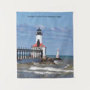 Michigan City East Pierhead & Bkw Lights Wandteppi Wandteppich
