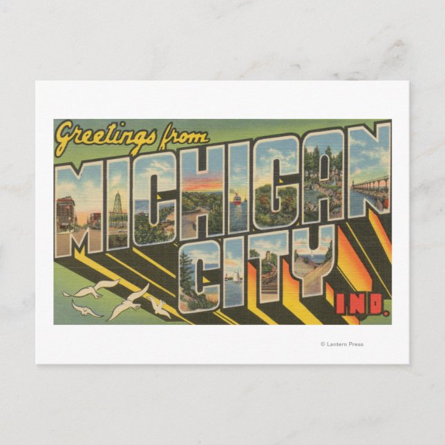 Michigan City, Indiana - Große Buchstabenszenen Postkarte (Vorderseite)
