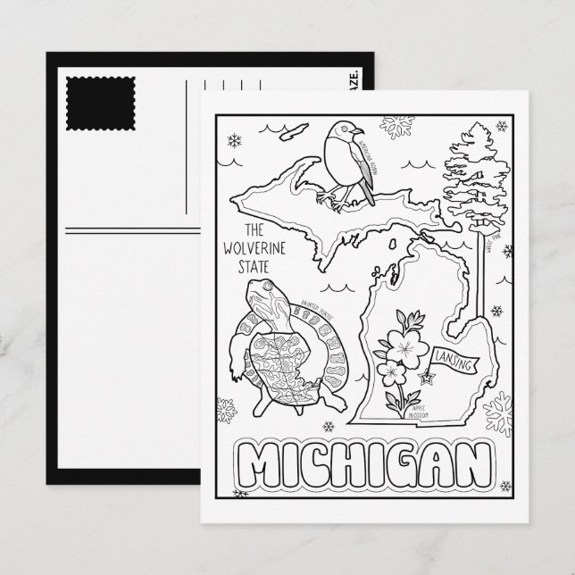michigan color me collage postkarte (Vorne/Hinten)