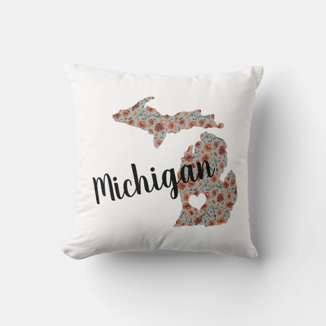 Michigan der Mitten Staat mit Blumenmuster Kissen (Vorderseite)