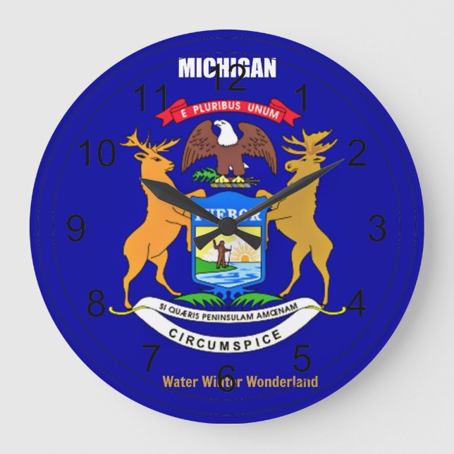 Michigan Flag und Slogan Große Wanduhr (Vorderseite)