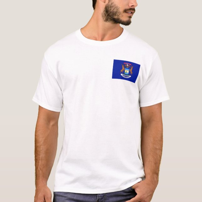 Michigan-Flagge + Karten-T - Shirt (Vorderseite)