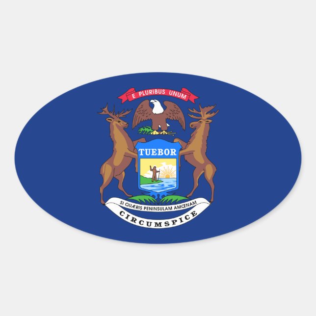 Michigan-Flagge Ovaler Aufkleber (Vorderseite)