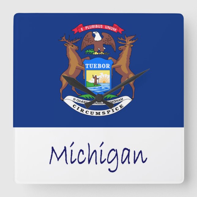 Michigan-Flagge und -Name Quadratische Wanduhr (Vorderseite)