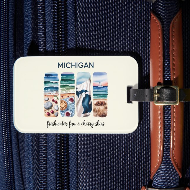 Michigan Gepäckmarke - Frisches Wasser und Kirschh Gepäckanhänger (Vorderseite Insitu 4)