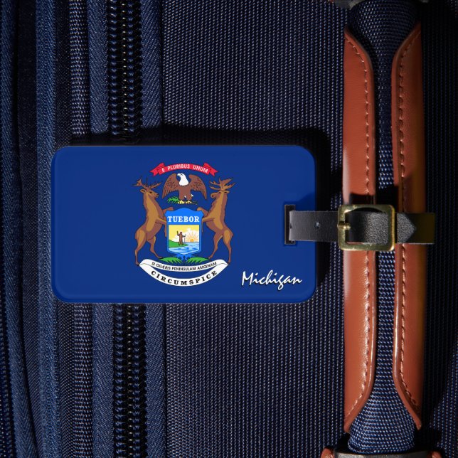 Michigan-Gepäckmarken, patriotische Michigan-Flagg Gepäckanhänger (Vorderseite Insitu 4)
