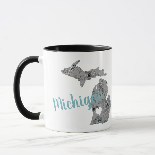 Michigan Gray Blue Poppies Blumenmuster Tasse (Links)