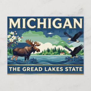 MICHIGAN Great Lakes State Erbe Postkarte