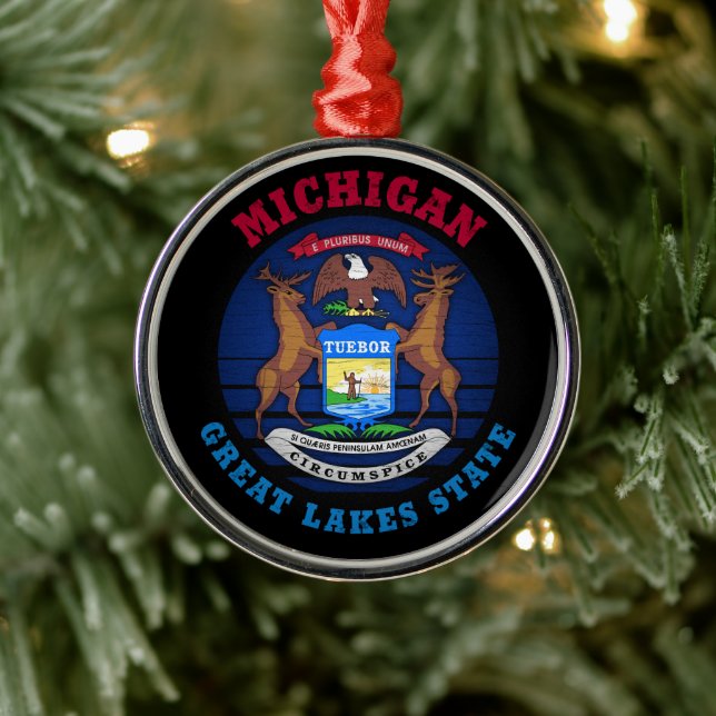 MICHIGAN GREAT SEES STAAT FLAG ORNAMENT AUS METALL (Baum)