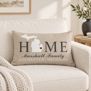 Michigan Home Beige Familien Stadt Monogramm Lendenkissen