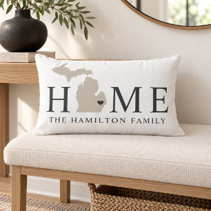 Michigan Home Beige Grau Weiß Familienmonogramm Lendenkissen
