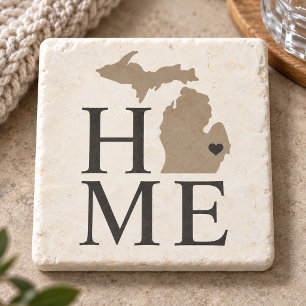 Michigan Home Beige und Grau Benutzerdefiniertes S Steinuntersetzer