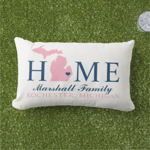 Michigan Home Pink State Navy Familienmonogramm Kissen Für Draußen