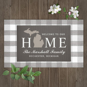 Michigan Home State Taupe Grau Familienname Fußmatte