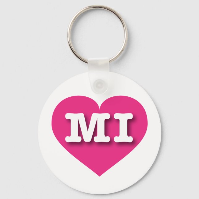 MIchigan Hot Pink Heart - I Liebe MI Schlüsselanhänger (Vorderseite)