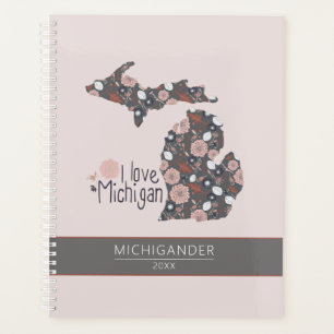 Michigan I Love Pink Brown Motif Floral