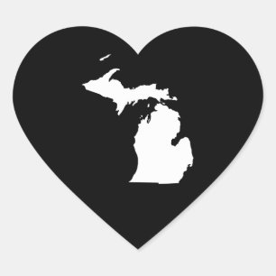 Michigan in Weiß und Schwarz Herz-Aufkleber
