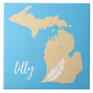 Michigan-Karte-Feder Benutzername Blau Beige Fliese