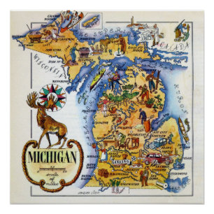 Michigan-Karte von den vierziger Jahren Poster