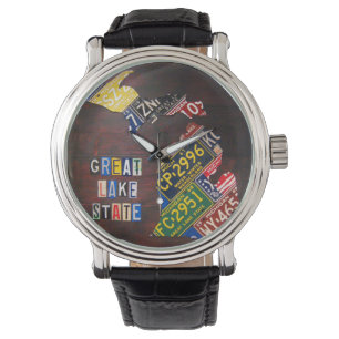 Michigan-Kfz-Kennzeichen-Karten-Kunst-Armbanduhr Armbanduhr