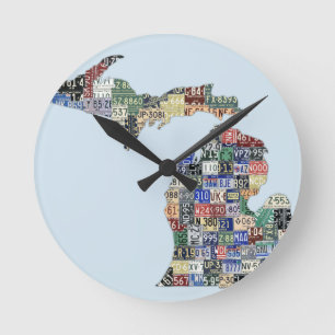 Michigan-Landkreis-Lizenz-Platten-Kunst-Wand-Uhr Runde Wanduhr