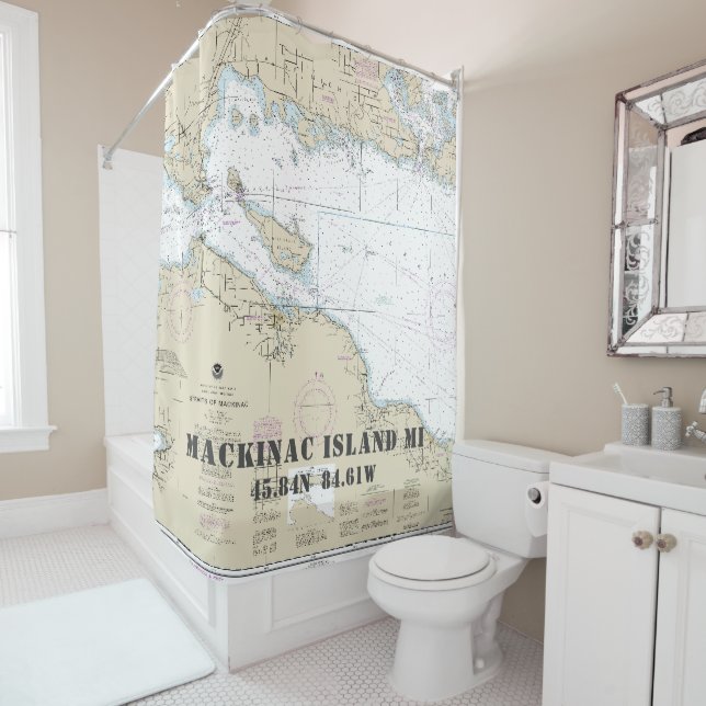 Michigan Latitude Longitude Nautical Mackinac Isl. Duschvorhang (Beispiel)