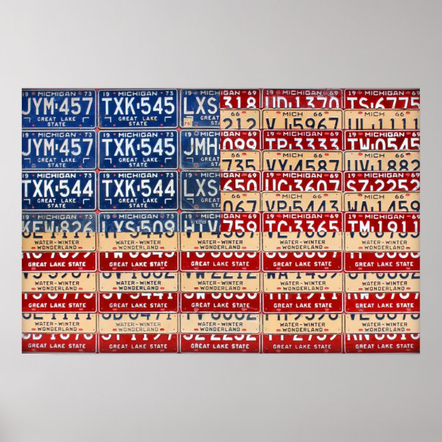 Michigan License Plate American Flag Art Poster (Vorne)