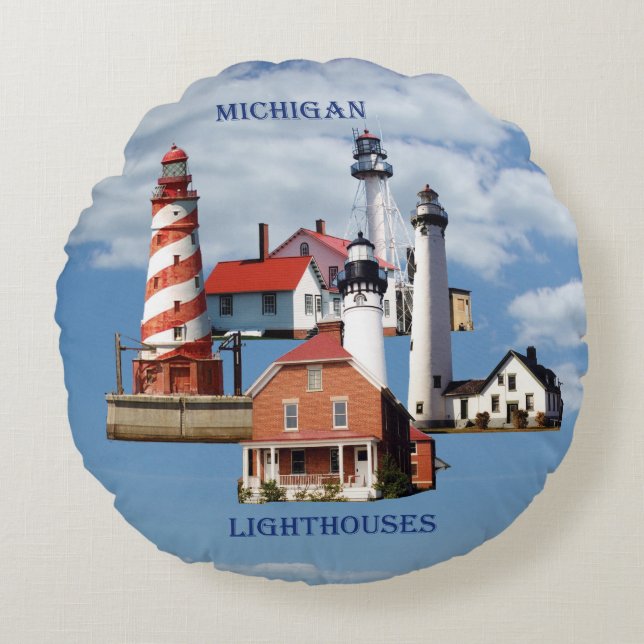 Michigan Lighthouse Rundkissen Rundes Kissen (Vorderseite)
