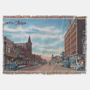 Michigan Main Street Throw Blanket aus den 1930er Decke