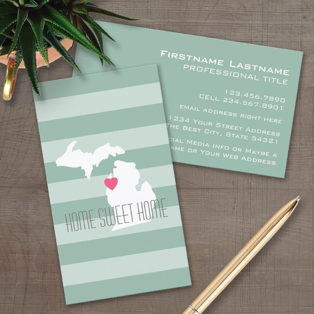 Michigan Map Zuhause Staat Liebe mit benutzerdefin Visitenkarte (Custom Business Card Template)