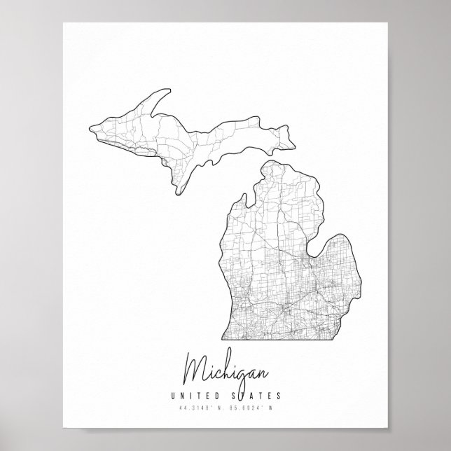 Michigan Minimal Street Map Poster (Vorne)