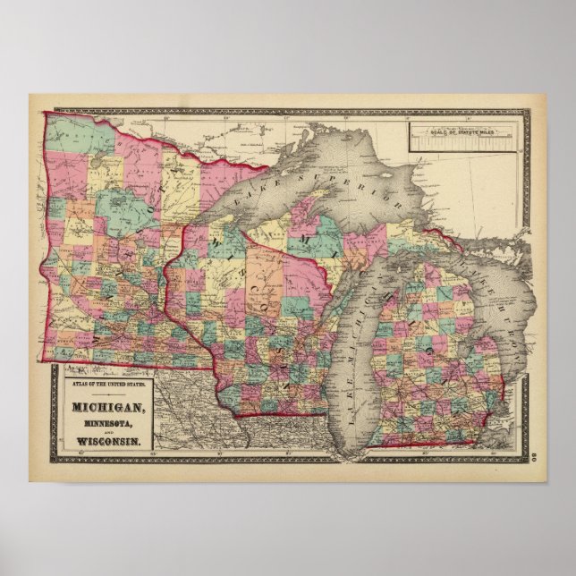 Michigan, Minnesota und Wisconsin Poster (Vorne)