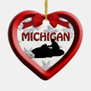 Michigan Motoneige coeur ornement de Noël