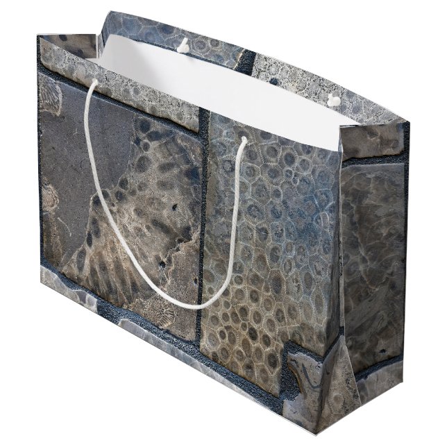 Michigan Petoskey Stone Design Große Geschenktüte (Rückseite Schrägansicht)