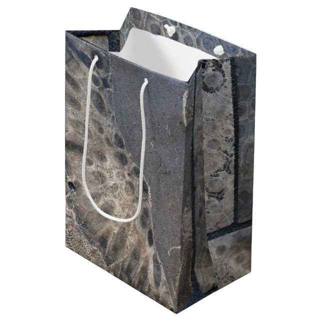 Michigan Petoskey Stone Design Mittlere Geschenktüte (Vorderseite Schrägansicht)