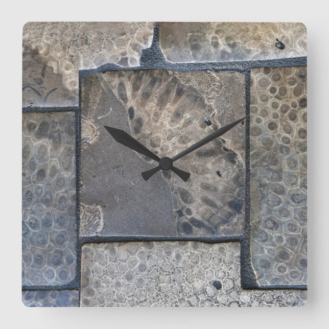 Michigan Petoskey Stone Quadratische Wanduhr (Vorderseite)