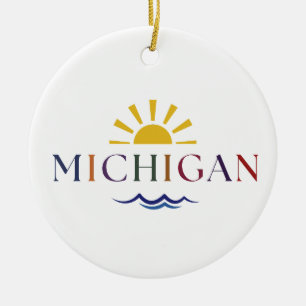 Michigan Rainbow Sun and Waves Ornament