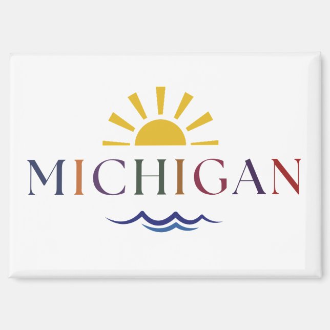 Michigan Rainbow Text Sun und Waves Key Magnet (Vorderseite)