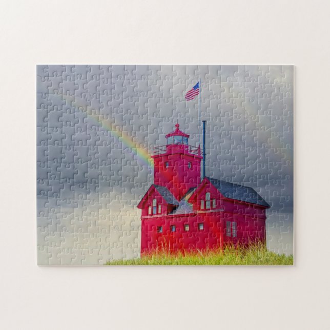 Michigan Red Lighthouse mit Regenbogen (Horizontal)