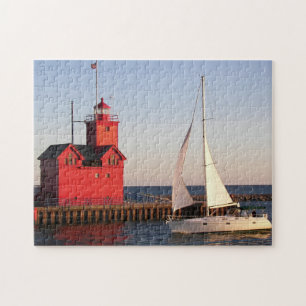 Michigan Red Lighthouse mit Segelboot