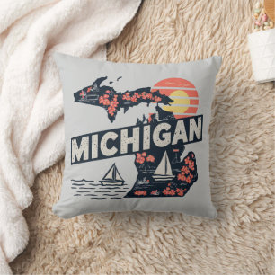 Michigan Retro Silhouette Kissen