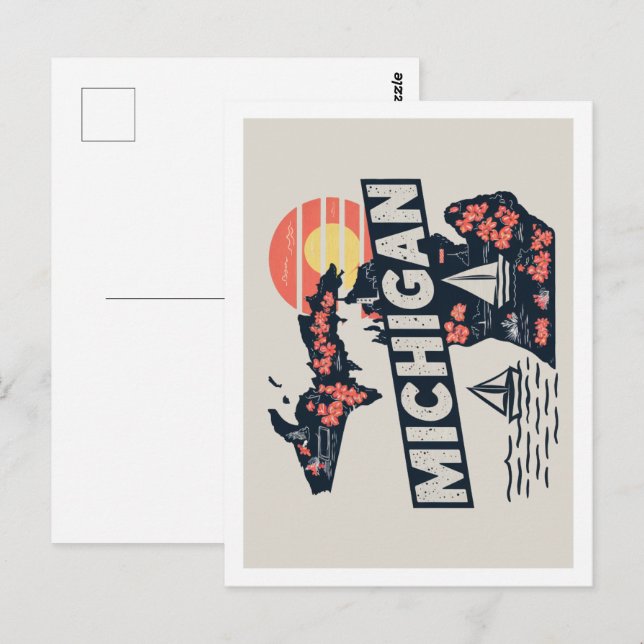 Michigan Retro Travel Design Iconic US-Staaten Postkarte (Vorne/Hinten)
