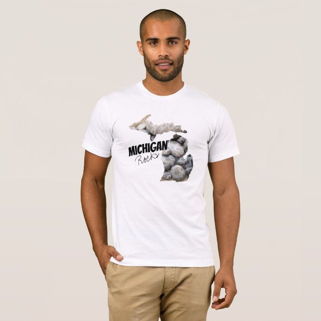 Michigan Rocks Sprichwort Silhouette Petoskey Ston T-Shirt (Vorne ganz)