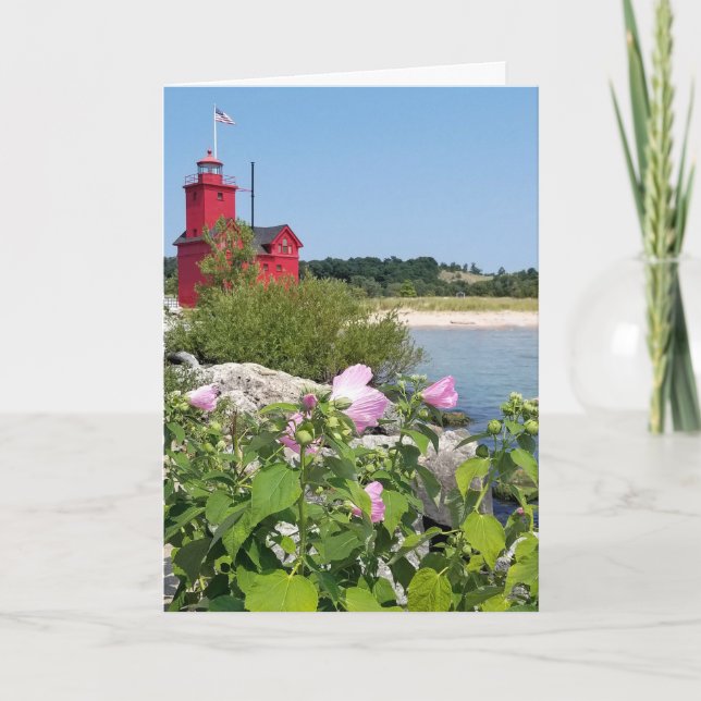 Michigan roter Leuchtturm denkt an Sie Karte (Vorderseite)