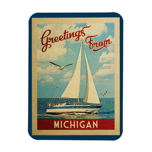 Michigan Sailboat Vintage Travel Magnet (Vertikal)