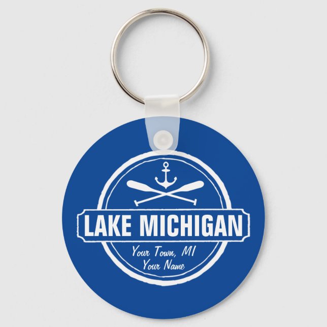Michigan-See, benutzerdefinierte Stadt, Name, Anke Schlüsselanhänger (Vorderseite)