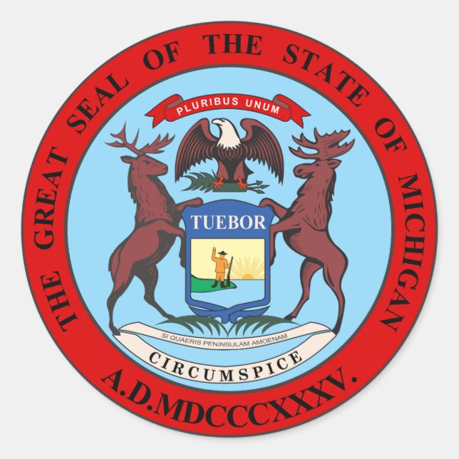 Michigan Siegel Runder Aufkleber (Vorderseite)