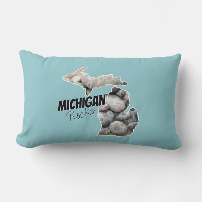 Michigan-Silhouette mit Petoskey-Steinen gefüllt Lendenkissen (Vorderseite)
