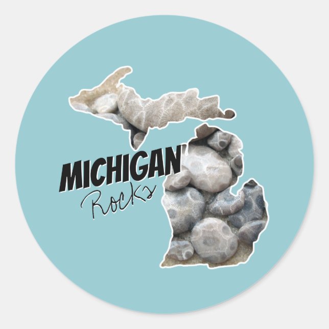 Michigan-Silhouette mit Petoskey-Steinen gefüllt Runder Aufkleber (Vorderseite)